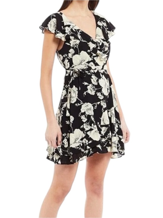 Free People Dresses & Skirts - Free People French Quarter Floral Wrap Dress Size M Black Ruffle Sleeve